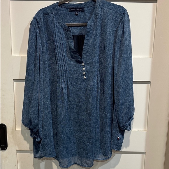 Tommy Hilfiger Navy Blouse with Button Detail - Picture 2 of 3